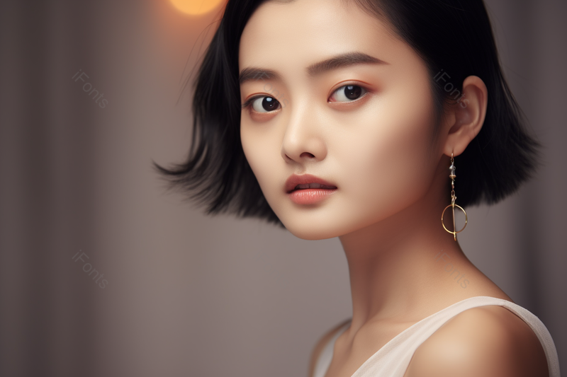 灰色背景女孩侧脸耳环展示,高清,摄影图,摄影图片,图片大全,摄影图免费下载